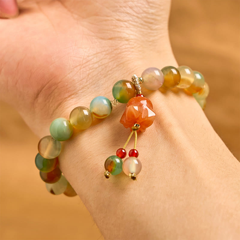 Buddha Stones Natural Colorful Peacock Agate Butterfly Peace Buckle Lily Of The Valley Support Bracelet - image 12