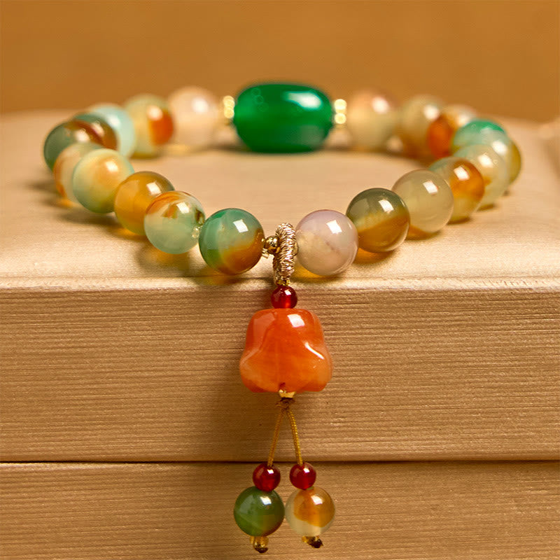 Buddha Stones Natural Colorful Peacock Agate Butterfly Peace Buckle Lily Of The Valley Support Bracelet - image 11