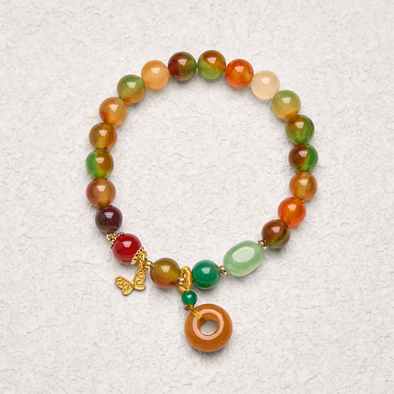 Buddha Stones Natural Colorful Peacock Agate Butterfly Peace Buckle Lily Of The Valley Support Bracelet - image 4