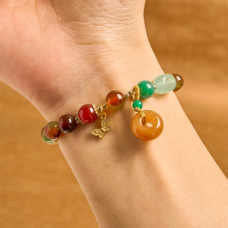 Buddha Stones Natural Colorful Peacock Agate Butterfly Peace Buckle Lily Of The Valley Support Bracelet - image 3