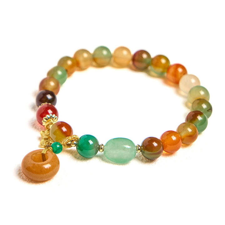 Buddha Stones Natural Colorful Peacock Agate Butterfly Peace Buckle Lily Of The Valley Support Bracelet - image 5