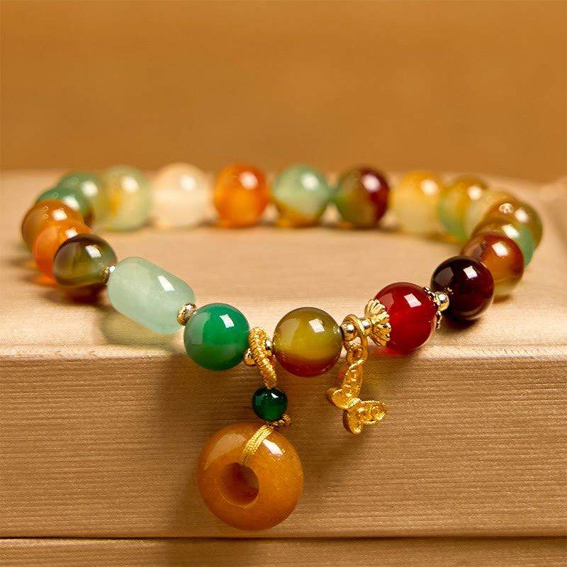 Buddha Stones Natural Colorful Peacock Agate Butterfly Peace Buckle Lily Of The Valley Support Bracelet - image 2