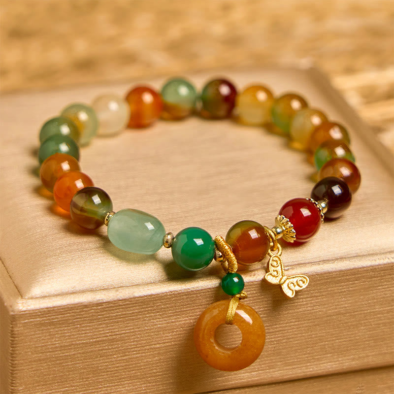 Buddha Stones Natural Colorful Peacock Agate Butterfly Peace Buckle Lily Of The Valley Support Bracelet - image 1