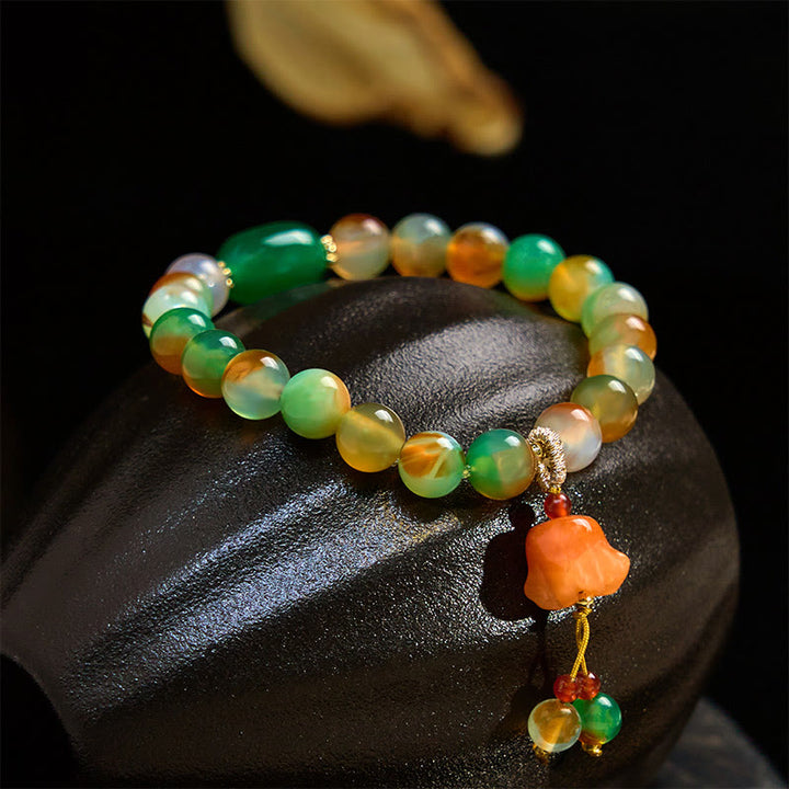 Buddha Stones Natural Colorful Peacock Agate Butterfly Peace Buckle Lily Of The Valley Support Bracelet - Peacock Agate Lily of the Valley(Wrist Circumference 14-16cm) - image 9