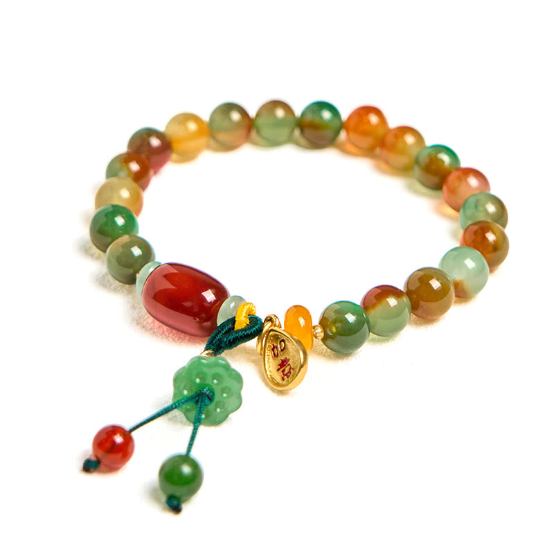 Buddha Stones Natural Colorful Peacock Agate Chalcedony Ruyi As One Wishes Charm Courage Bracelet - image 2