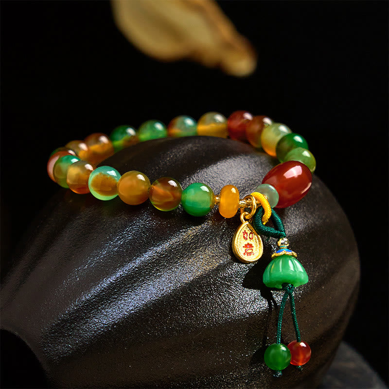 Buddha Stones Natural Colorful Peacock Agate Chalcedony Ruyi As One Wishes Charm Courage Bracelet - Peacock Agate(Wrist Circumference 14-16cm) - image 0