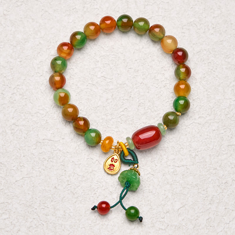 Buddha Stones Natural Colorful Peacock Agate Chalcedony Ruyi As One Wishes Charm Courage Bracelet - image 1