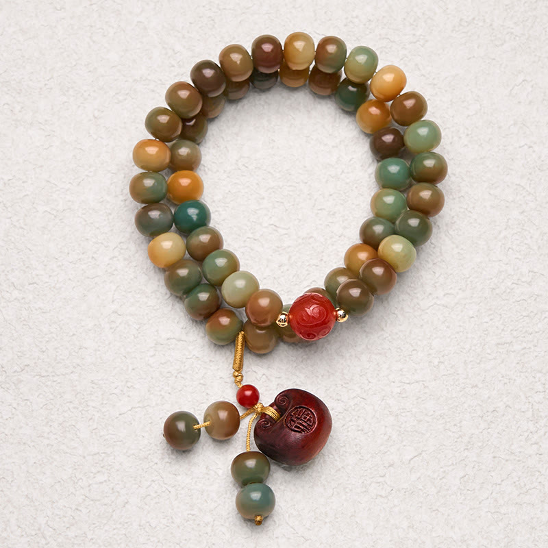Buddha Stones Colorful Bodhi Seed Harmony Double Wrap Bracelet - Bodhi Seed(Wrist Circumference: 14-15cm) - 11*10mm - image 0