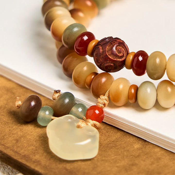Buddha Stones Colorful Bodhi Seed Peace Lock Charm Wisdom Abacus Beads Double Wrap Bracelet - image 2