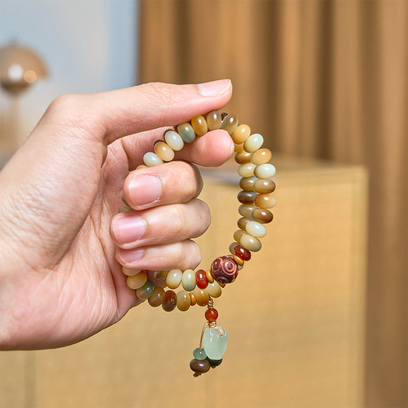 Buddha Stones Colorful Bodhi Seed Peace Lock Charm Wisdom Abacus Beads Double Wrap Bracelet - image 4