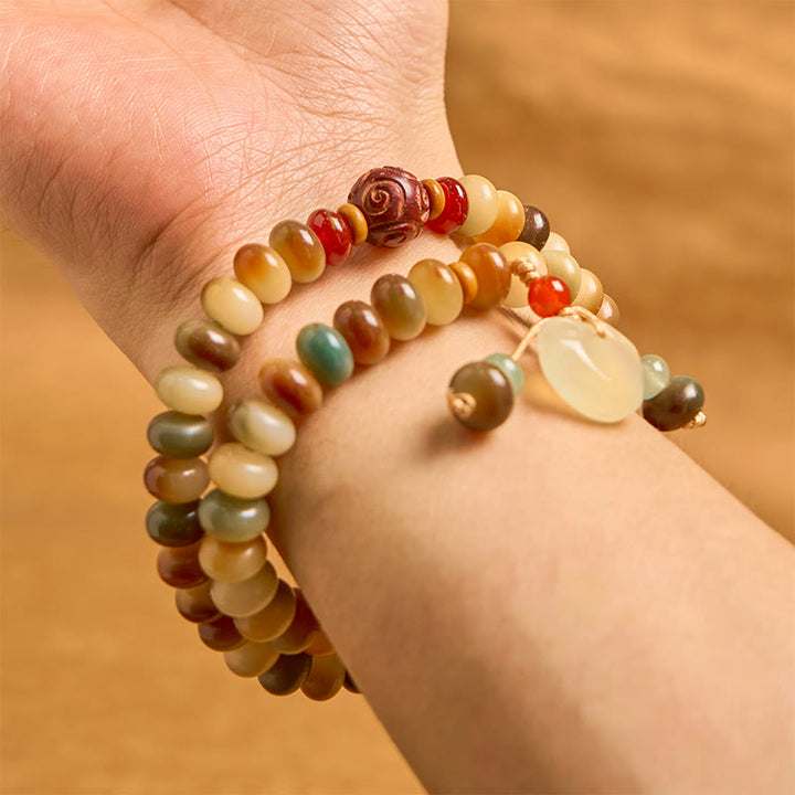 Buddha Stones Colorful Bodhi Seed Peace Lock Charm Wisdom Abacus Beads Double Wrap Bracelet - image 3