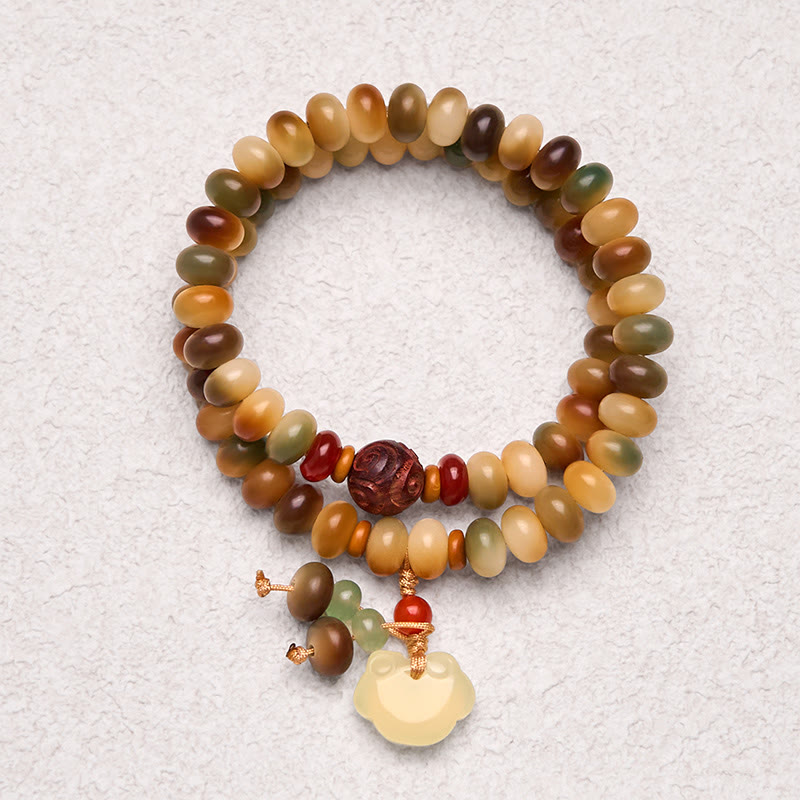 Buddha Stones Colorful Bodhi Seed Peace Lock Charm Wisdom Abacus Beads Double Wrap Bracelet - Bodhi Seed(Wrist Circumference: 14-15cm) - 9*6mm - image 0