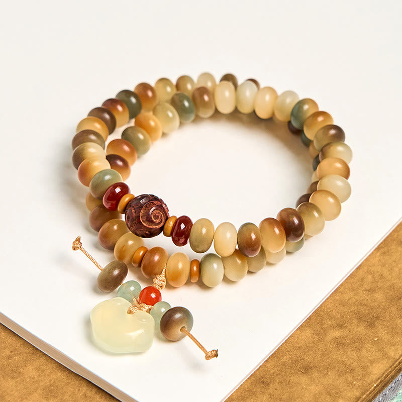 Buddha Stones Colorful Bodhi Seed Peace Lock Charm Wisdom Abacus Beads Double Wrap Bracelet - image 1