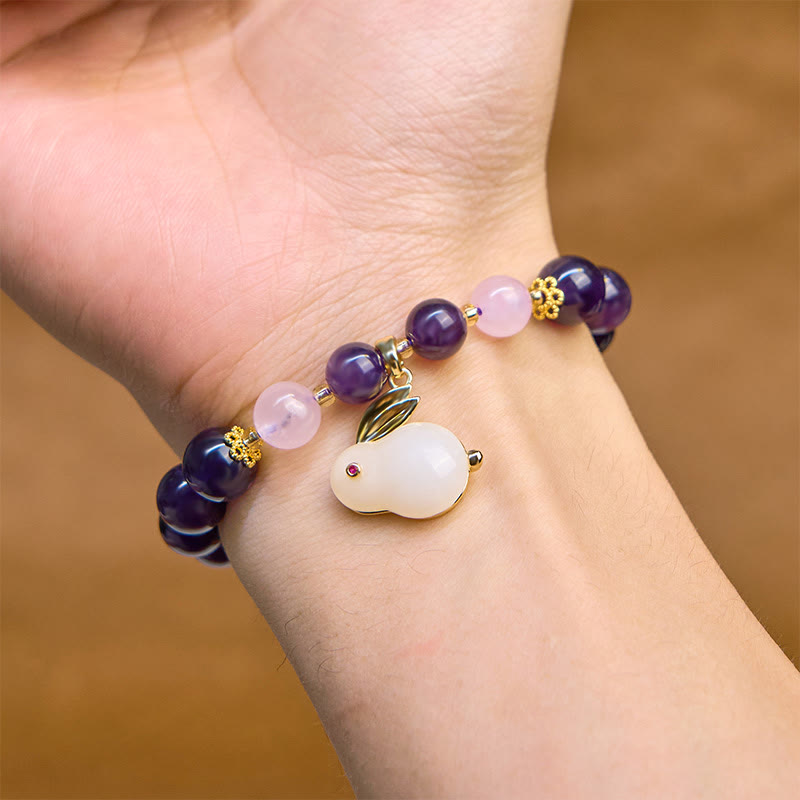 Buddha Stones Natural Amethyst Rabbit Beads Inner Peace Bracelet - image 2