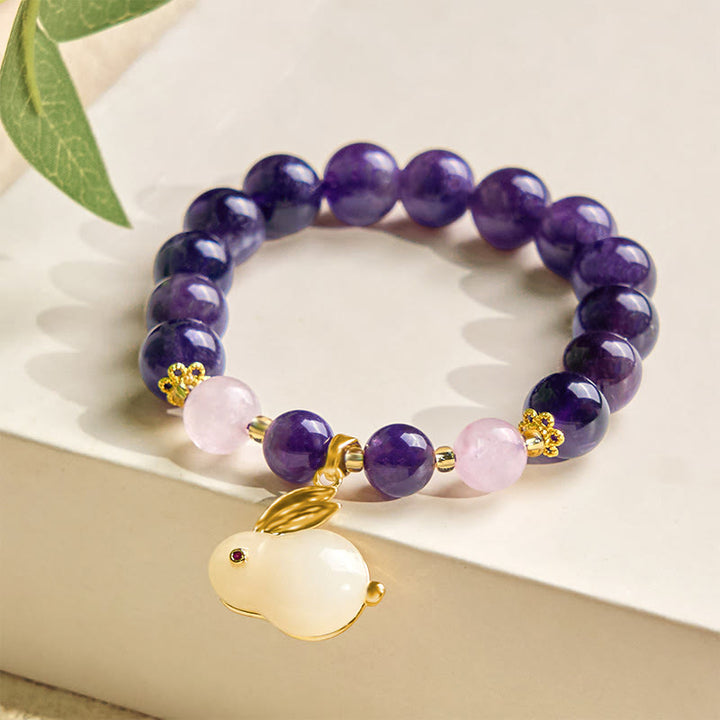 Buddha Stones Natural Amethyst Rabbit Beads Inner Peace Bracelet - image 3