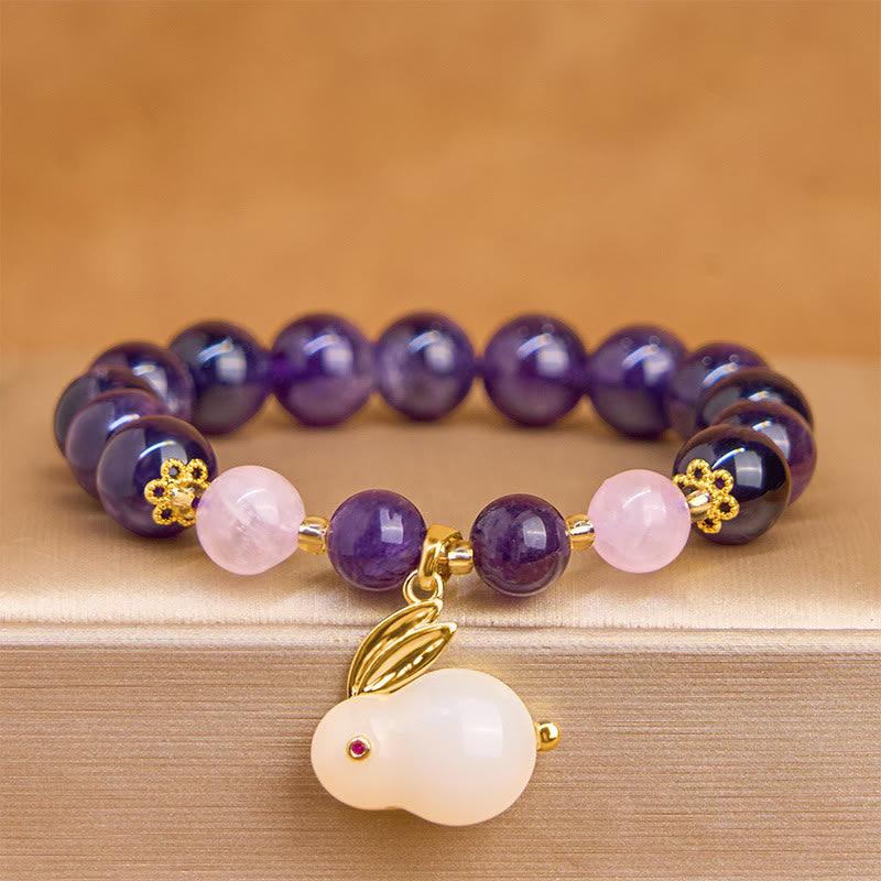 Buddha Stones Natural Amethyst Rabbit Beads Inner Peace Bracelet - Amethyst(Wrist Circumference 14-16cm) - image 0