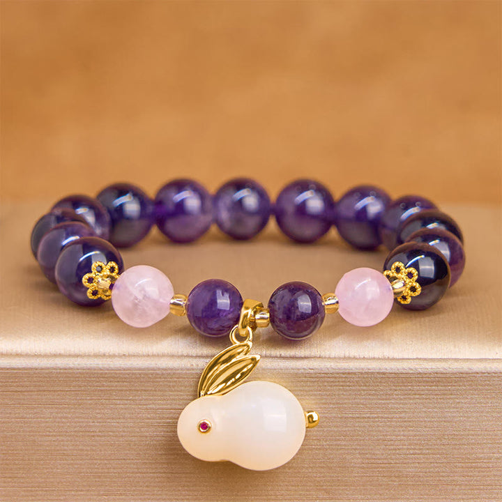 Buddha Stones Natural Amethyst Rabbit Beads Inner Peace Bracelet - Amethyst(Wrist Circumference 14-16cm) - image 0