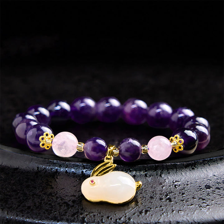 Buddha Stones Natural Amethyst Rabbit Beads Inner Peace Bracelet - image 1