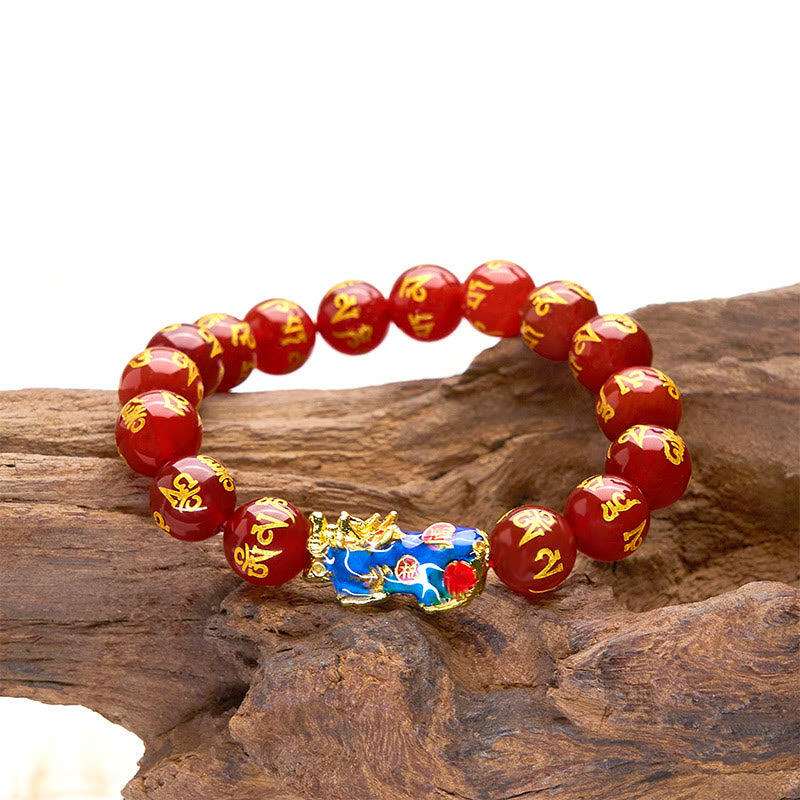 Buddha Stones Red Agate Color Change PiXiu Om Mani Padme Hum Calm Bracelet - image 6