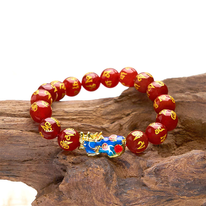 Buddha Stones Red Agate Color Change PiXiu Om Mani Padme Hum Calm Bracelet - image 6