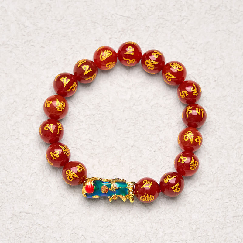 Buddha Stones Red Agate Color Change PiXiu Om Mani Padme Hum Calm Bracelet - image 3