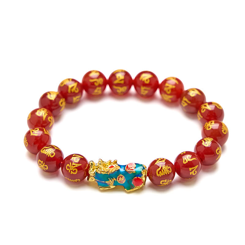 Buddha Stones Red Agate Color Change PiXiu Om Mani Padme Hum Calm Bracelet - Red Agate(Wrist Circumference 14-16cm) - image 4