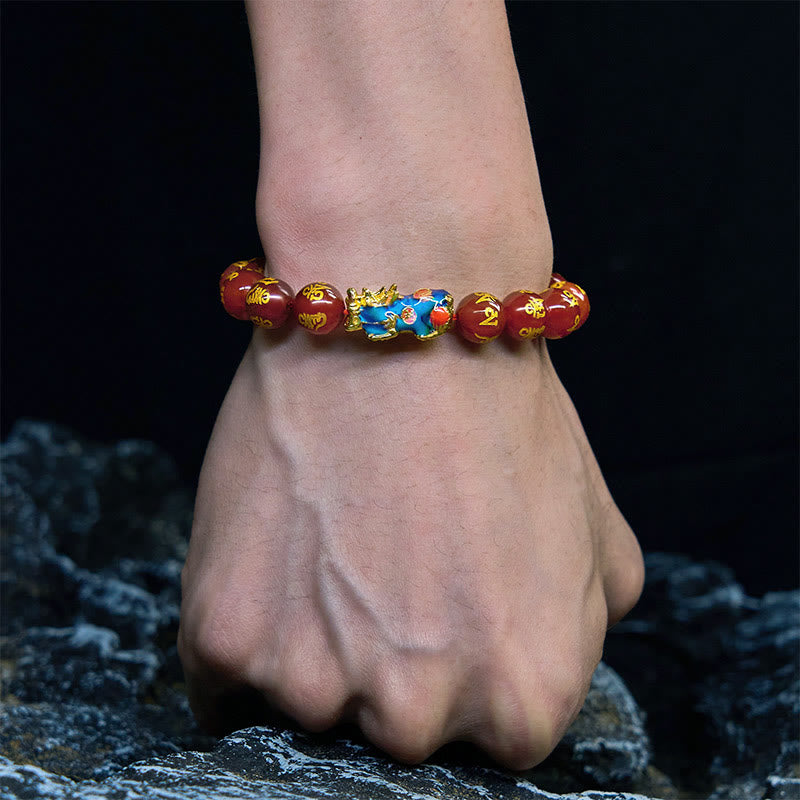 Buddha Stones Red Agate Color Change PiXiu Om Mani Padme Hum Calm Bracelet - image 2
