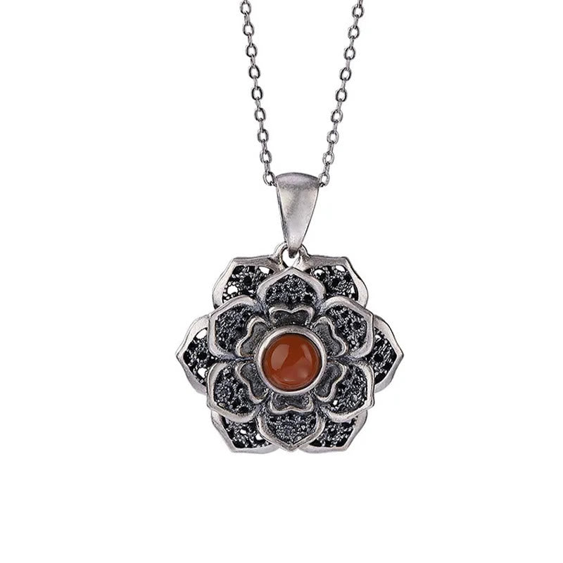 Buddha Stones Tibetan Om Mani Padme Hum Lotus Pattern Red Agate Copper Peace Necklace Pendant - image 10