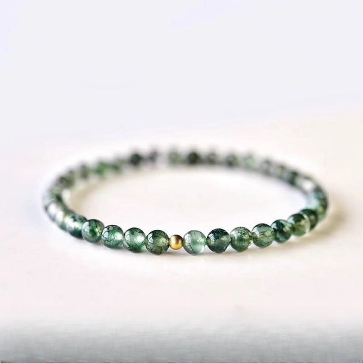Buddha Stones Moss Agate Lucky Bead Soothing Bracelet - Moss Agate-0.27in(6mm) - 6.7in(17cm) - image 0