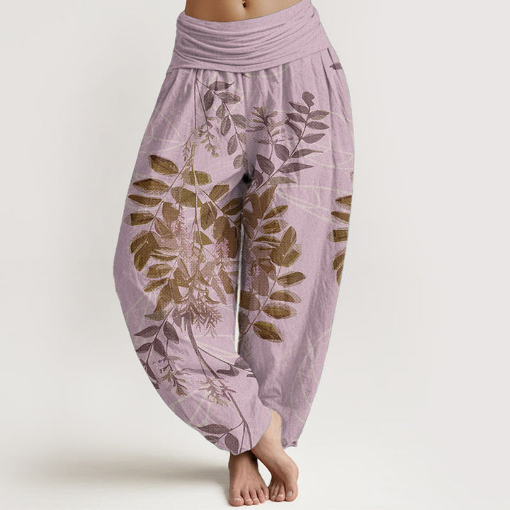 Buddha Stones Pure Cotton Green Leaves Branches Women's Elastic Waist Harem Pants - Pink - US22，UK/AU26，EU54 (6XL) - image 5