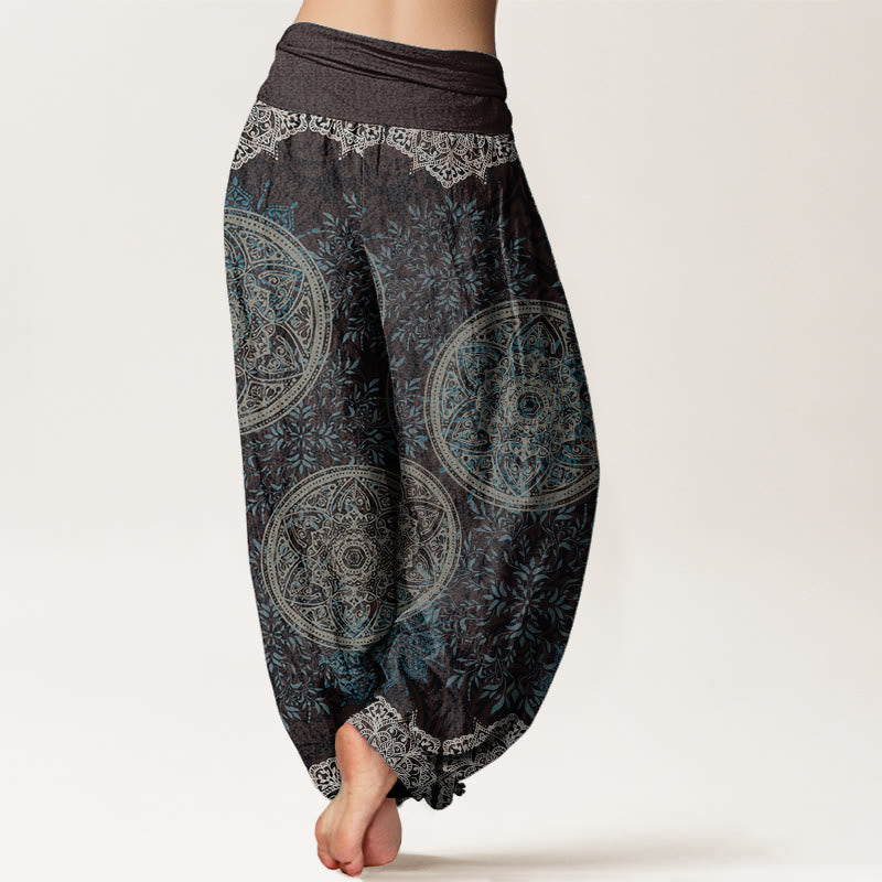 Buddha Stones Pure Cotton Mandala Pattern Leaves Women's Elastic Waist Harem Pants - image 2