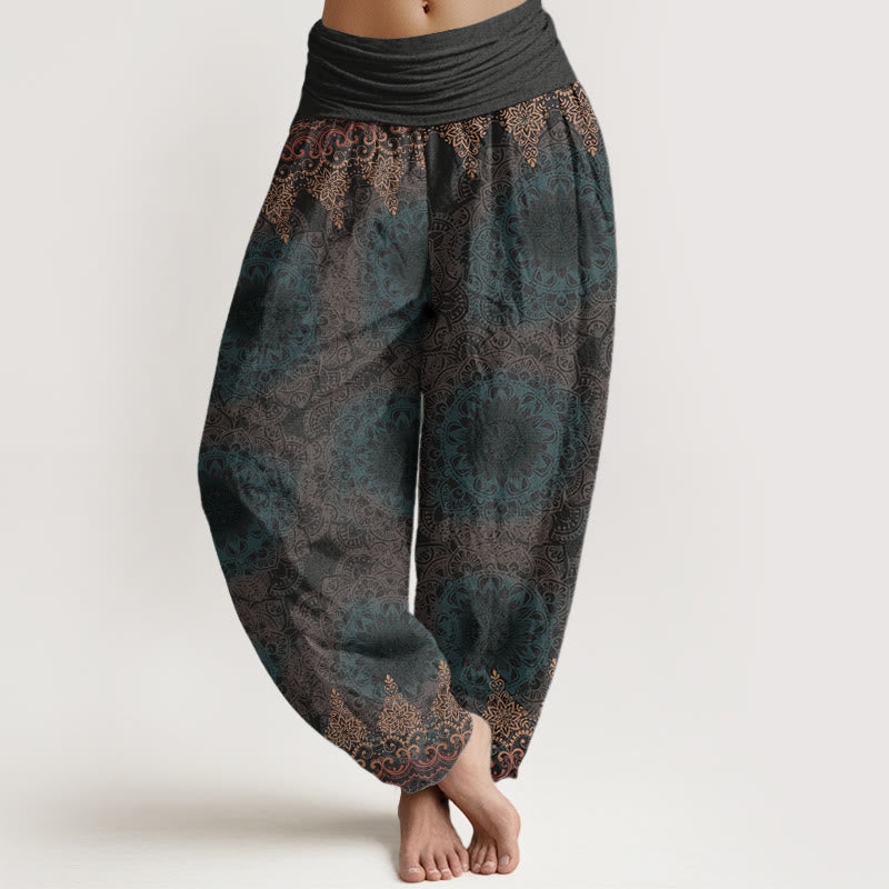 Buddha Stones Pure Cotton Triangular Mandala Patterns Women's Elastic Waist Harem Pants - DimGray - US22，UK/AU26，EU54 (6XL) - image 5