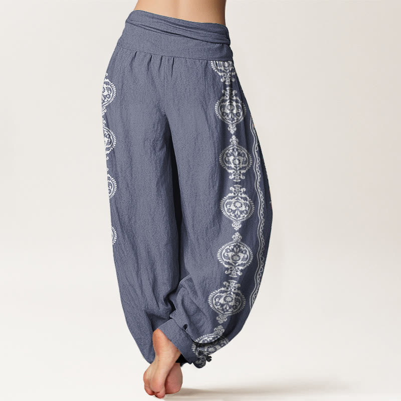 Buddha Stones Pure Cotton Mandala Om Mani Padme Hum Women's Elastic Waist Harem Pants - image 2