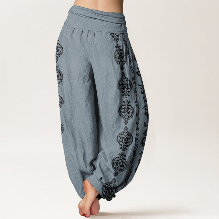 Buddha Stones Pure Cotton Mandala Om Mani Padme Hum Women's Elastic Waist Harem Pants - image 10