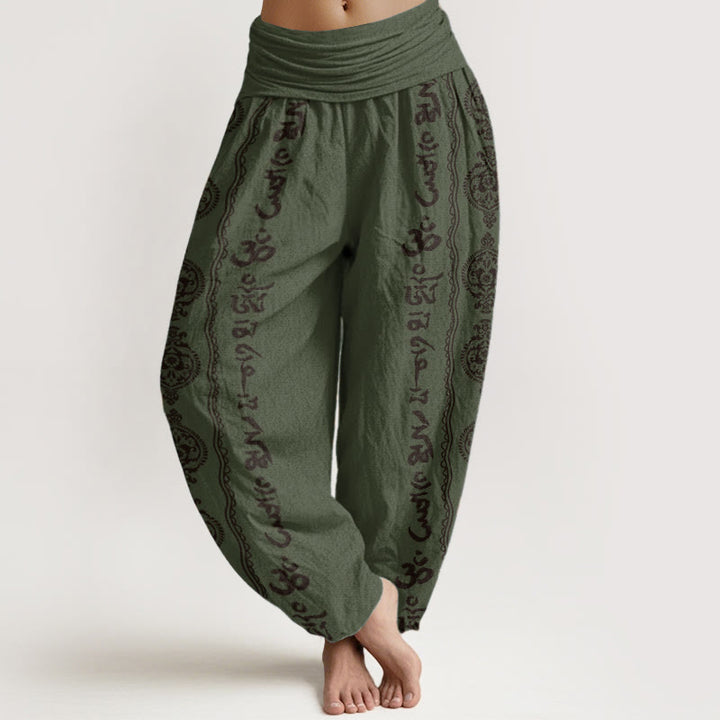 Buddha Stones Pure Cotton Mandala Om Mani Padme Hum Women's Elastic Waist Harem Pants - DarkOliveGreen - US22，UK/AU26，EU54 (6XL) - image 5
