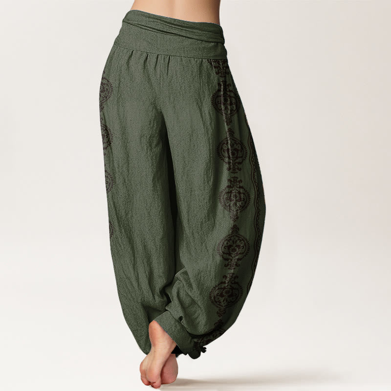 Buddha Stones Pure Cotton Mandala Om Mani Padme Hum Women's Elastic Waist Harem Pants - image 7