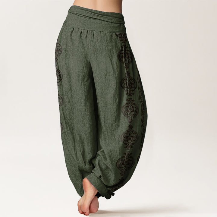Buddha Stones Pure Cotton Mandala Om Mani Padme Hum Women's Elastic Waist Harem Pants - image 7