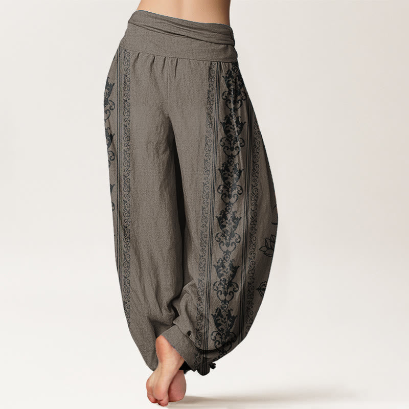Buddha Stones Pure Cotton Lotus Flowers Double Dorje Vajra Namaste Om Design Women's Elastic Waist Harem Pants - image 10