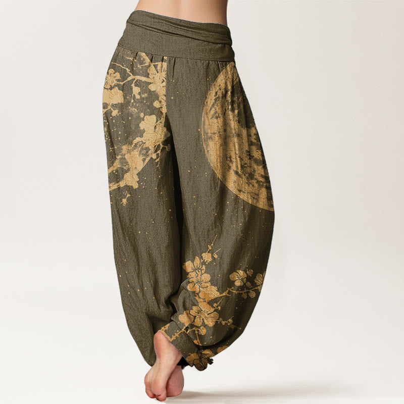 Buddha Stones Pure Cotton Golden Plum Blossom Full Moon Pattern Women's Elastic Waist Harem Pants - image 6