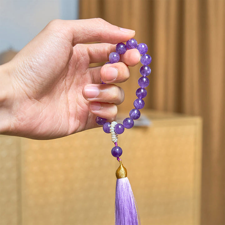 Buddha Stones Natural Amethyst Beads Meditation Tassels Bracelet - image 6