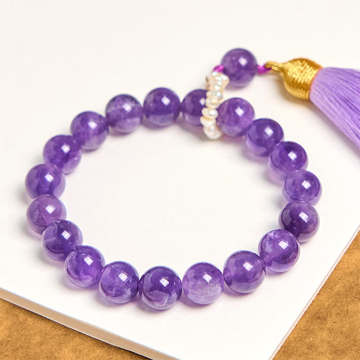 Buddha Stones Natural Amethyst Beads Meditation Tassels Bracelet - image 3