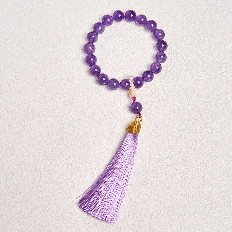 Buddha Stones Natural Amethyst Beads Meditation Tassels Bracelet - Amethyst(Wrist Circumference 14-16cm) - image 0