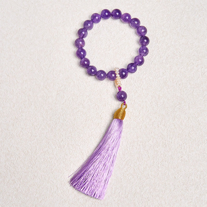 Buddha Stones Natural Amethyst Beads Meditation Tassels Bracelet - Amethyst(Wrist Circumference 14-16cm) - image 0