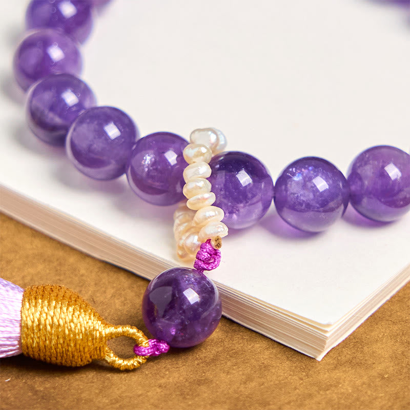 Buddha Stones Natural Amethyst Beads Meditation Tassels Bracelet - image 4