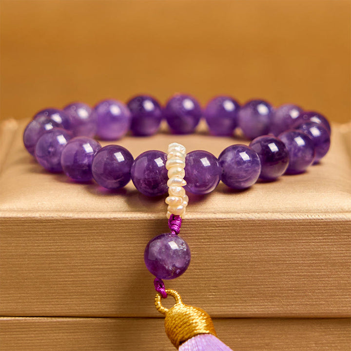 Buddha Stones Natural Amethyst Beads Meditation Tassels Bracelet - image 2