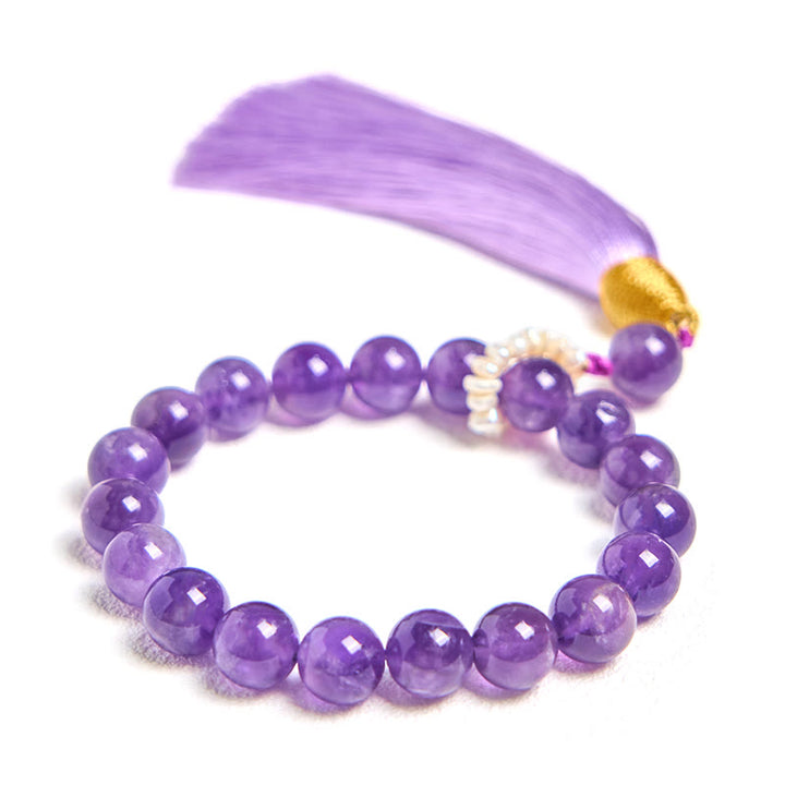 Buddha Stones Natural Amethyst Beads Meditation Tassels Bracelet - image 5