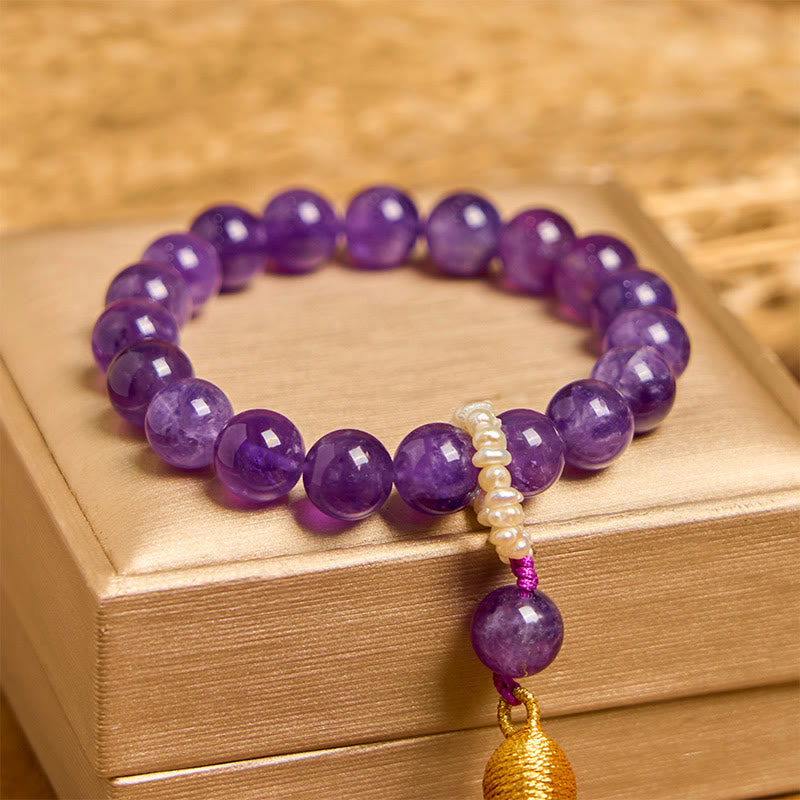 Buddha Stones Natural Amethyst Beads Meditation Tassels Bracelet - image 1