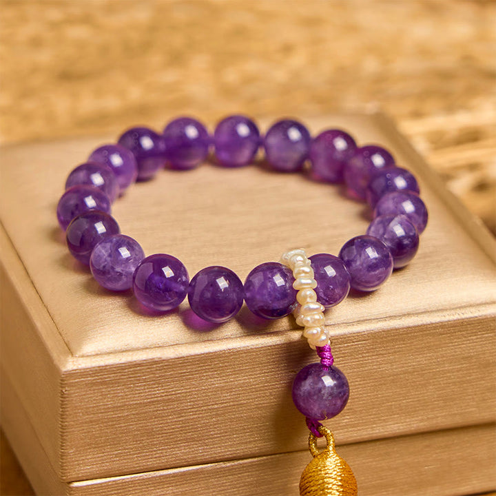 Buddha Stones Natural Amethyst Beads Meditation Tassels Bracelet - image 1