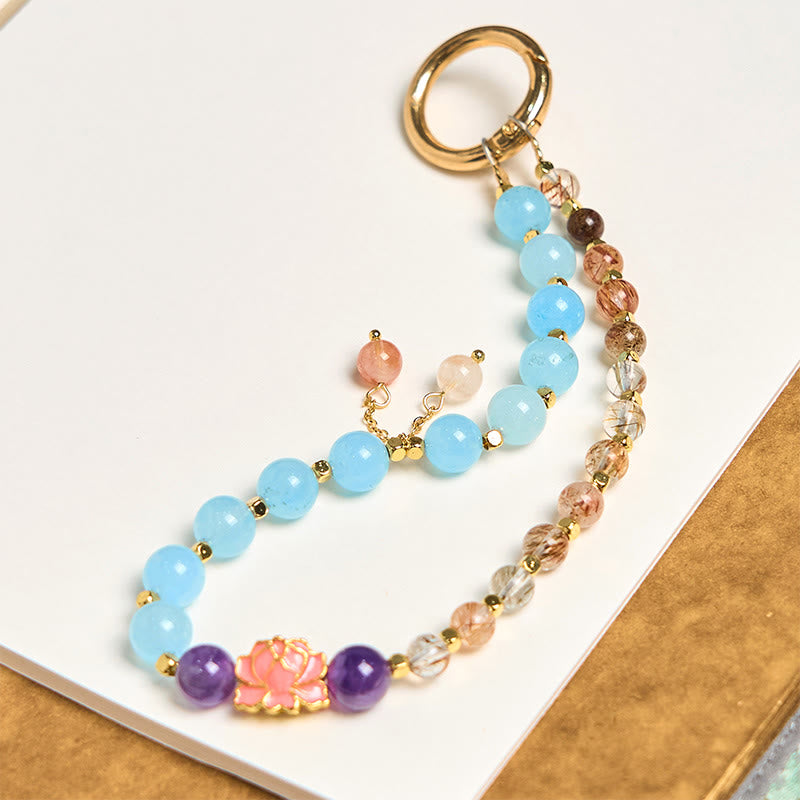 Buddha Stones Natural Super Seven Crystal Protection Key Chain Phone Hanging Decoration - Super Seven Crystal - image 0