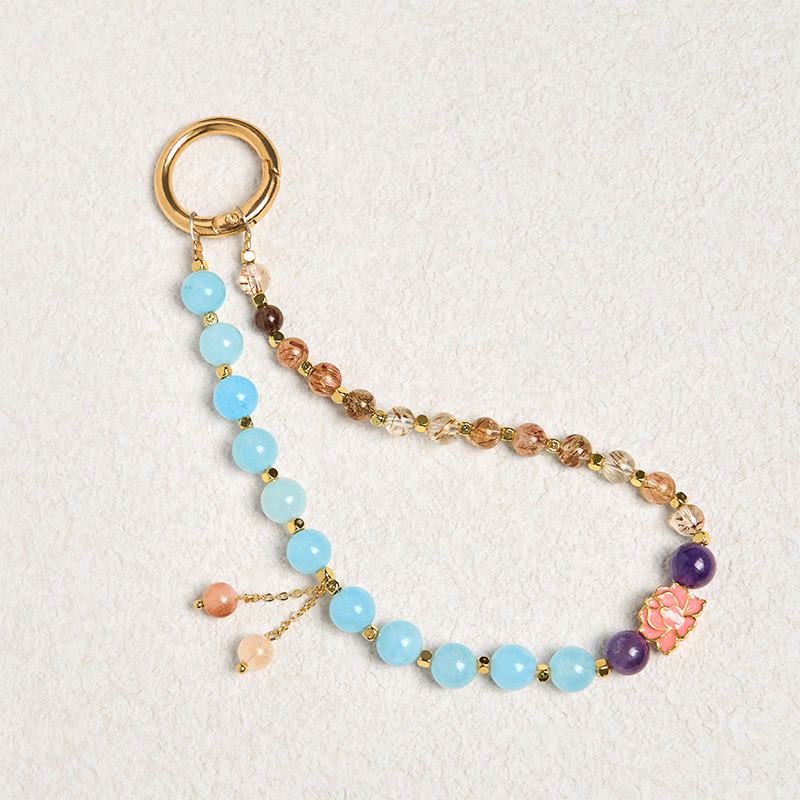Buddha Stones Natural Super Seven Crystal Protection Key Chain Phone Hanging Decoration - image 1